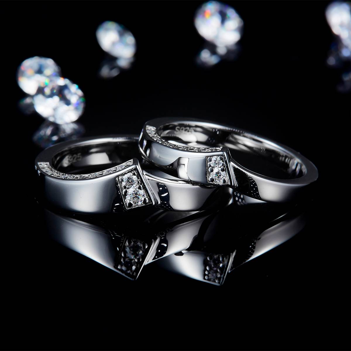 情侣对戒S925银镀白金定制选款莫桑钻0.47ct