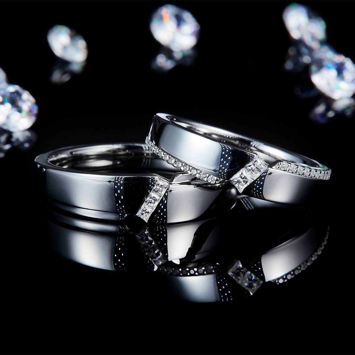 Couple Ring S925 Silver Plated Platinum Customized Selection Moissanite 0.34ct