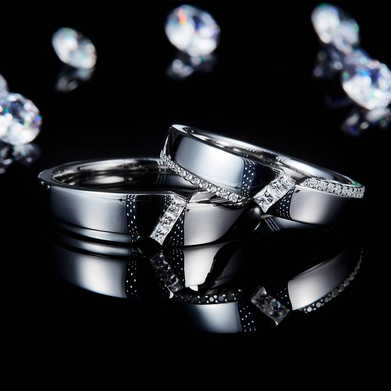 情侣Couple RingS925银镀白金定制选款Moissanite0.34ct
