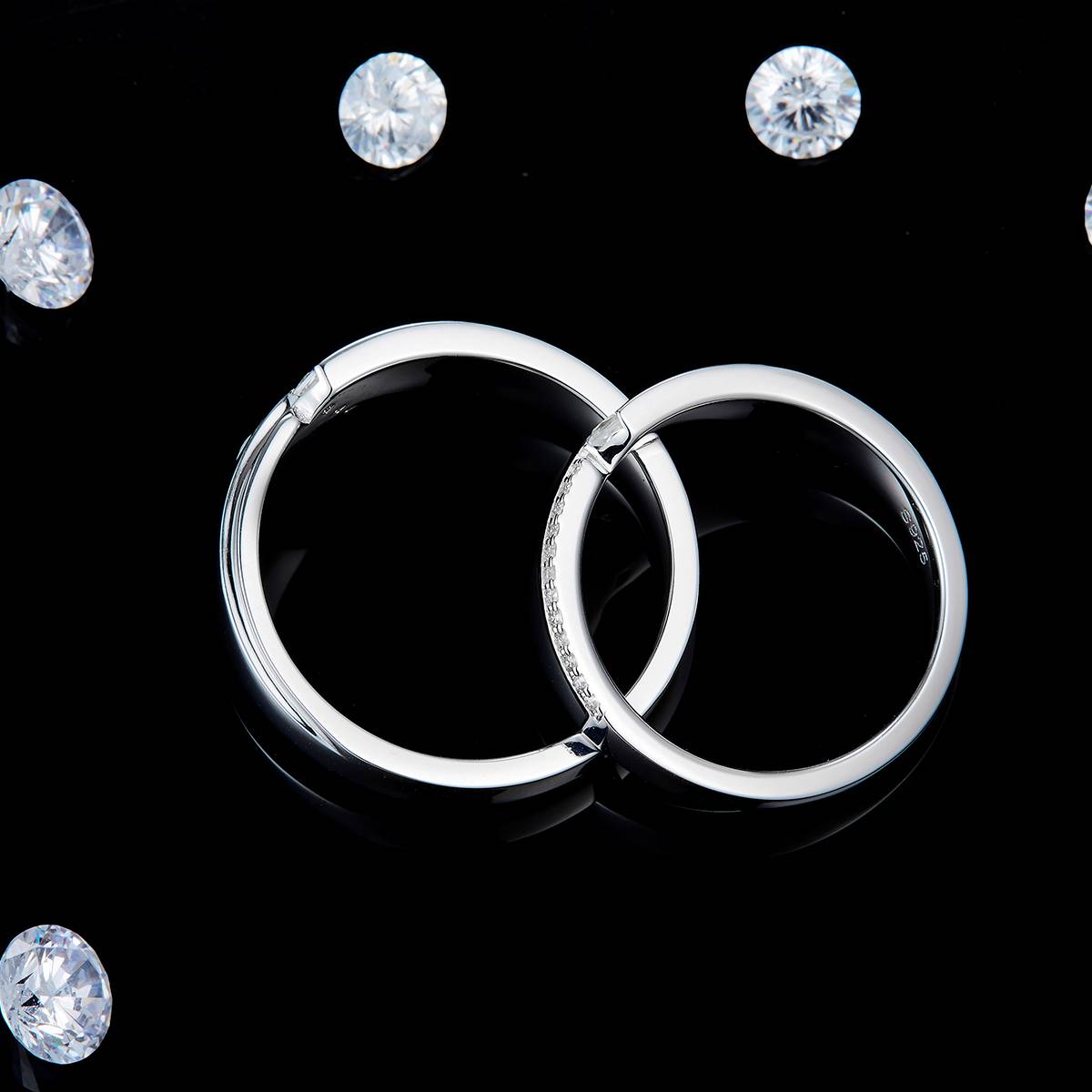 Couple Ring S925 Silver Plated Platinum Customized Selection Moissanite 0.34ct