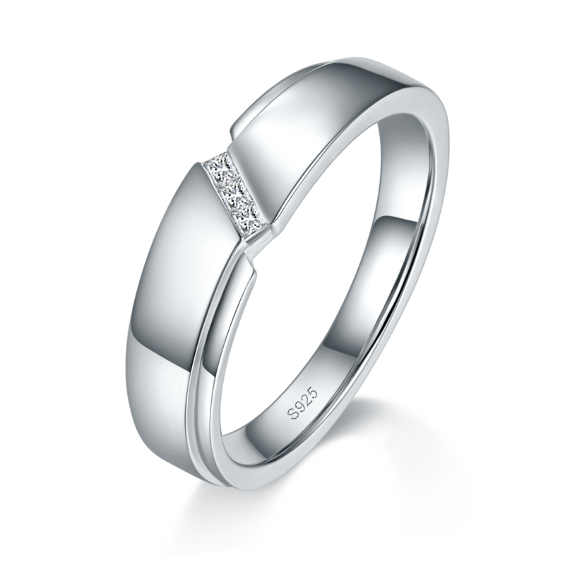 情侣Couple RingS925银镀白金定制选款Moissanite0.34ct