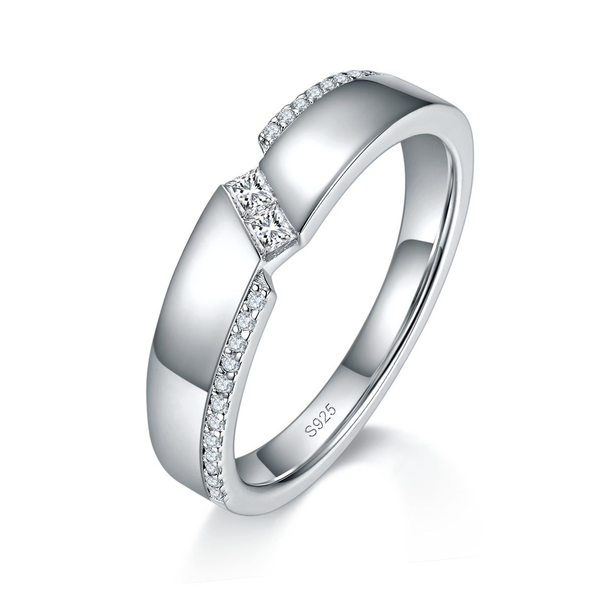 Couple Ring S925 Silver Plated Platinum Customized Selection Moissanite 0.34ct