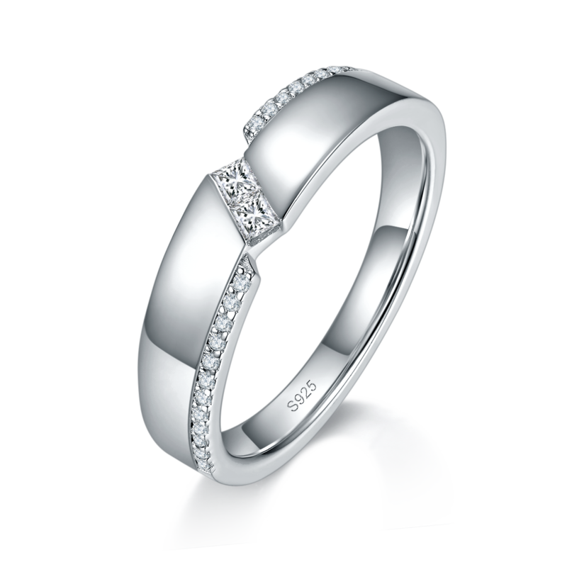 情侣Couple RingS925银镀白金定制选款Moissanite0.34ct