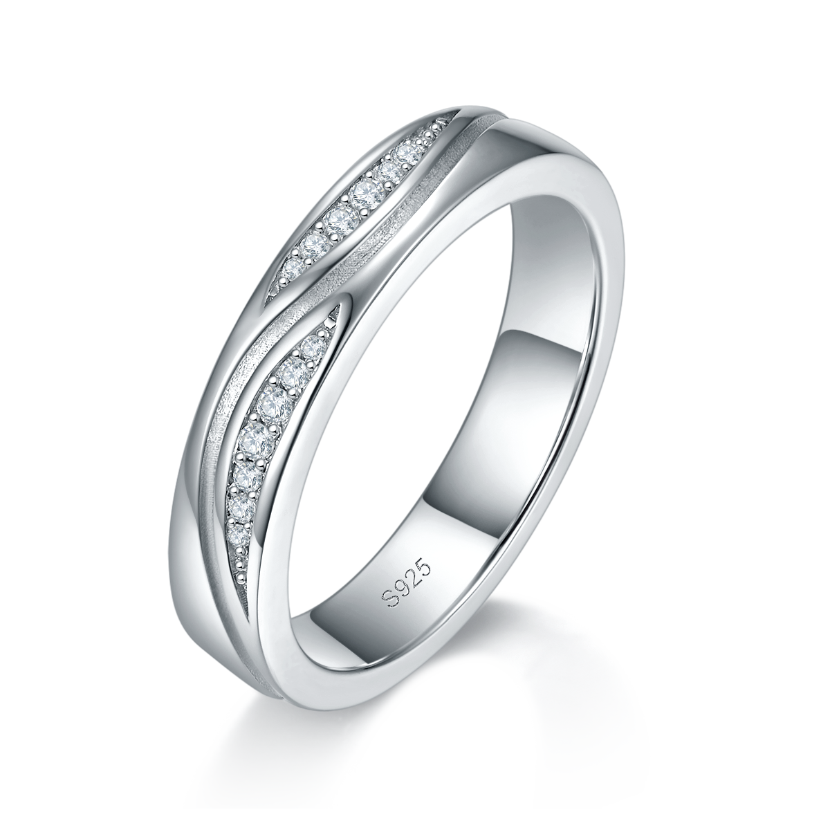 Couple Ring S925 Silver Plated Platinum Customized Selection Moissanite 0.074ct