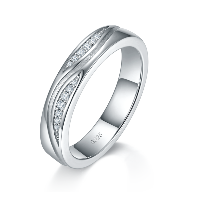 情侣Couple RingS925银镀白金定制选款Moissanite0.074ct