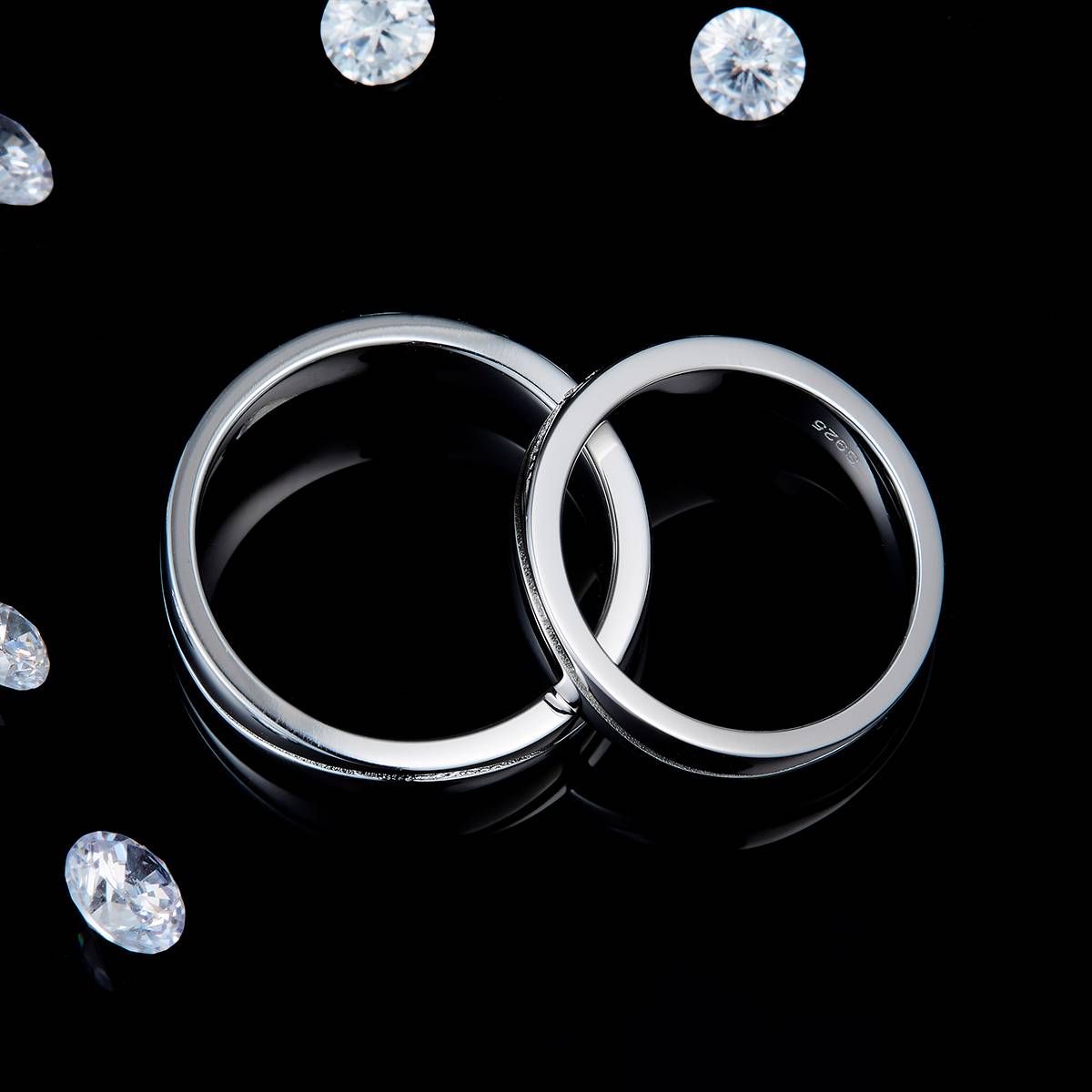 Couple Ring S925 Silver Plated Platinum Customized Selection Moissanite 0.074ct