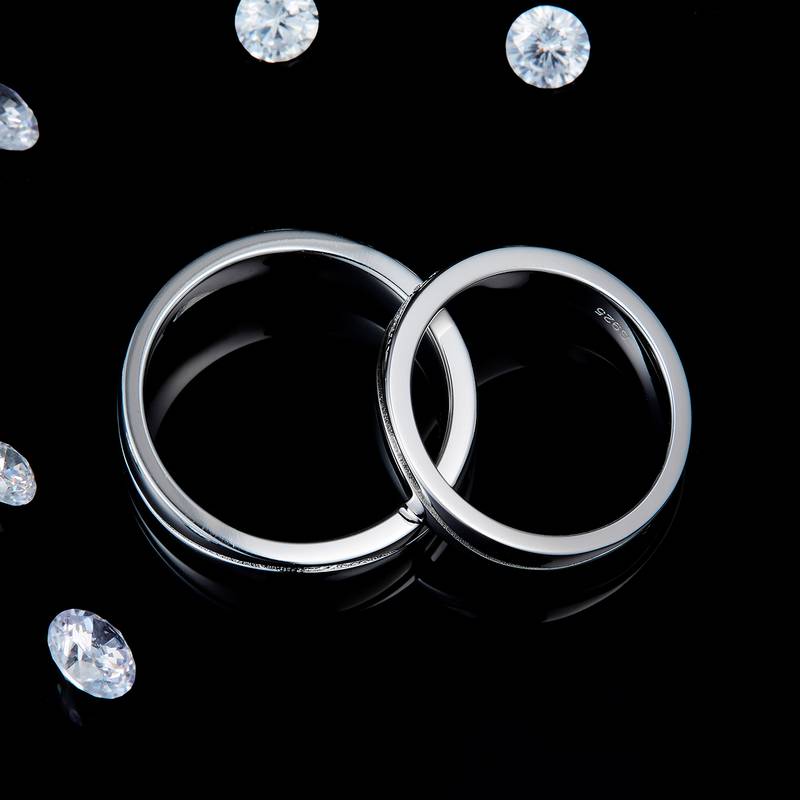 情侣Couple RingS925银镀白金定制选款Moissanite0.074ct