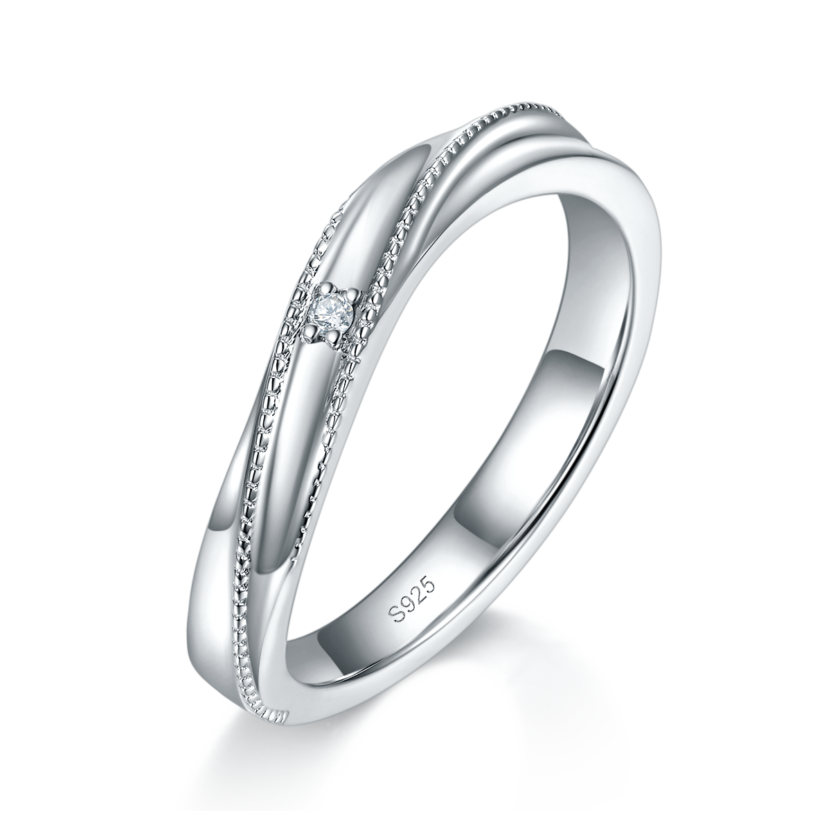 情侣对戒S925银镀白金定制选款莫桑钻0.151ct