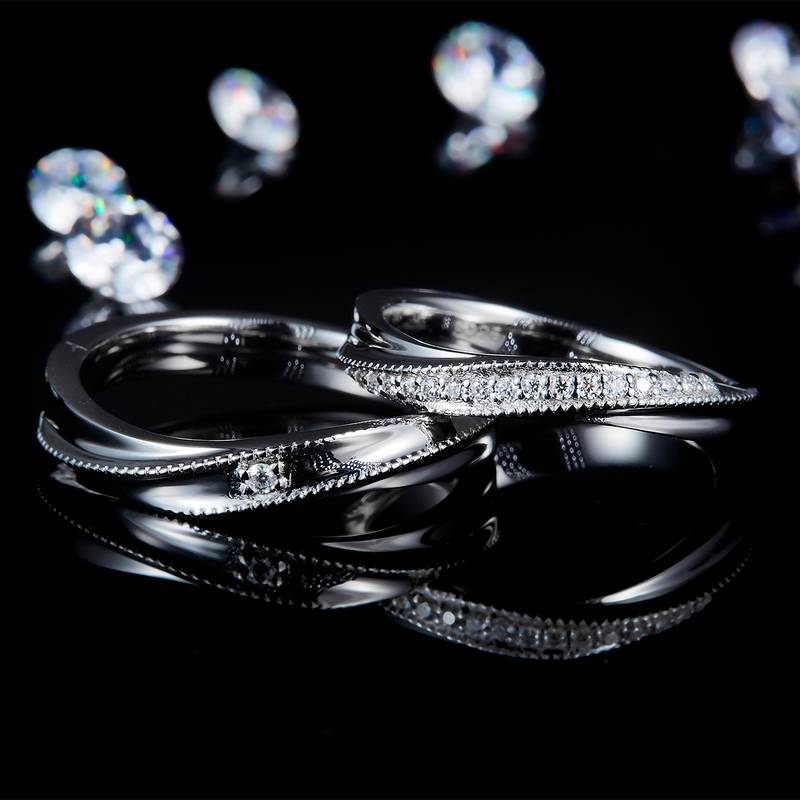 情侣Couple RingS925银镀白金定制选款Moissanite0.151ct