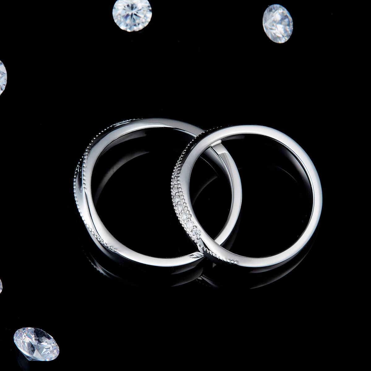 情侣对戒S925银镀白金定制选款莫桑钻0.151ct
