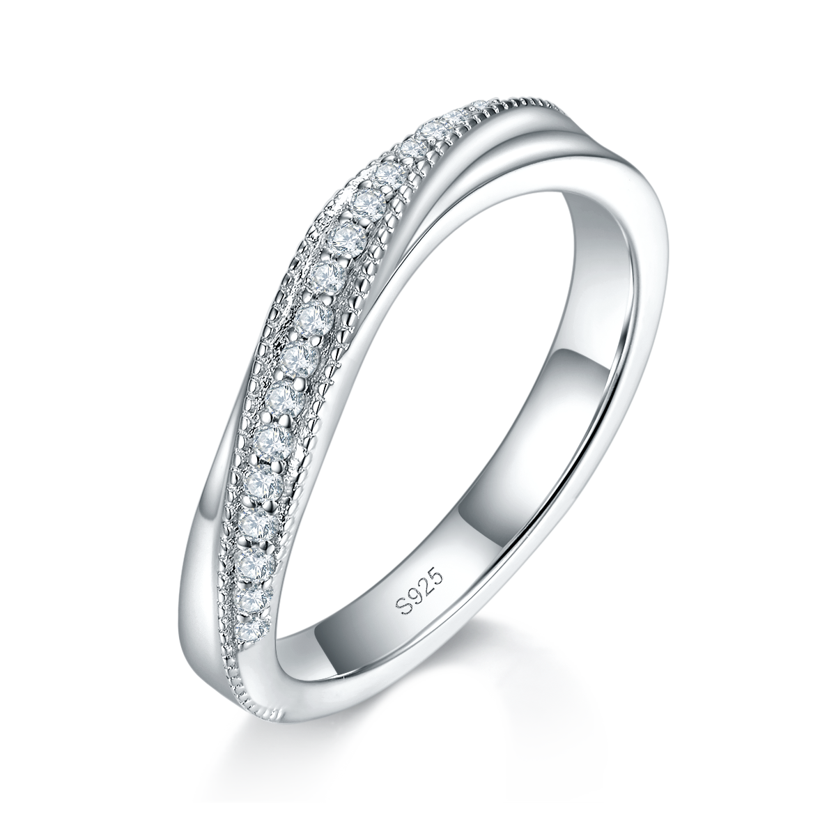 情侣对戒S925银镀白金定制选款莫桑钻0.151ct