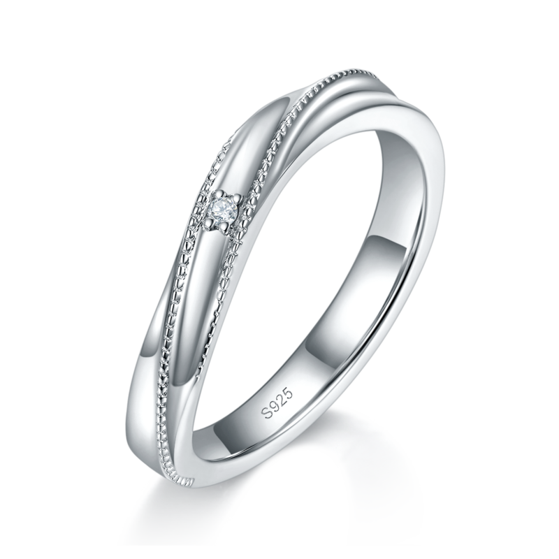 情侣Couple RingS925银镀白金定制选款Moissanite0.151ct