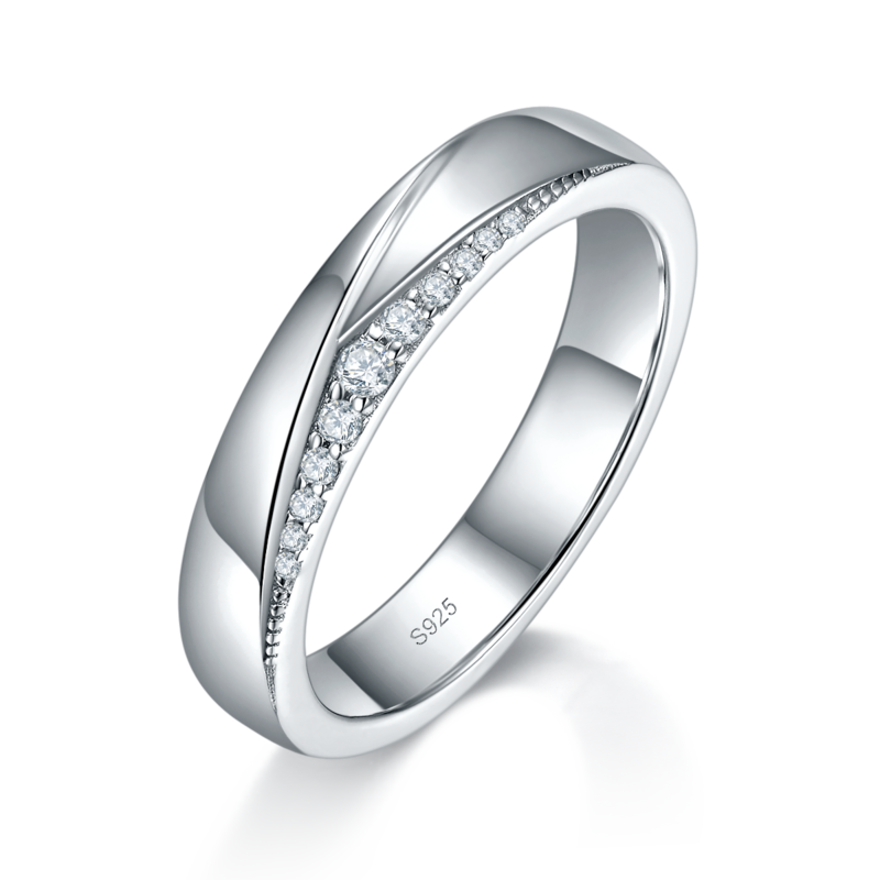 情侣Couple RingS925银镀白金定制选款Moissanite0.08ct