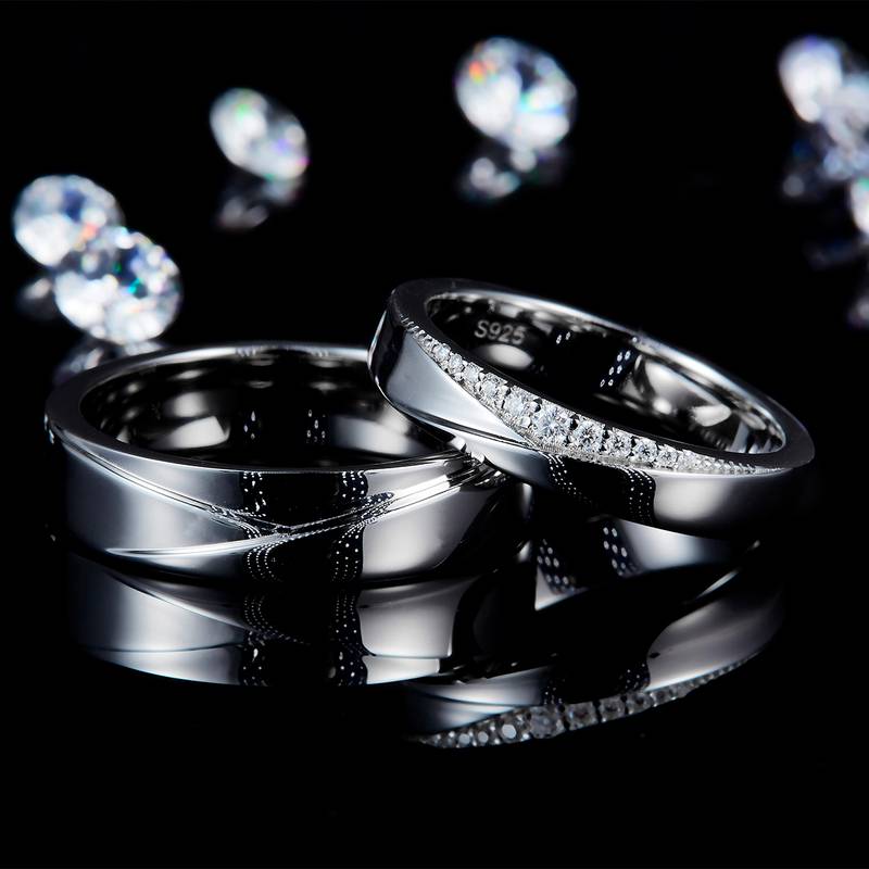 情侣Couple RingS925银镀白金定制选款Moissanite0.08ct