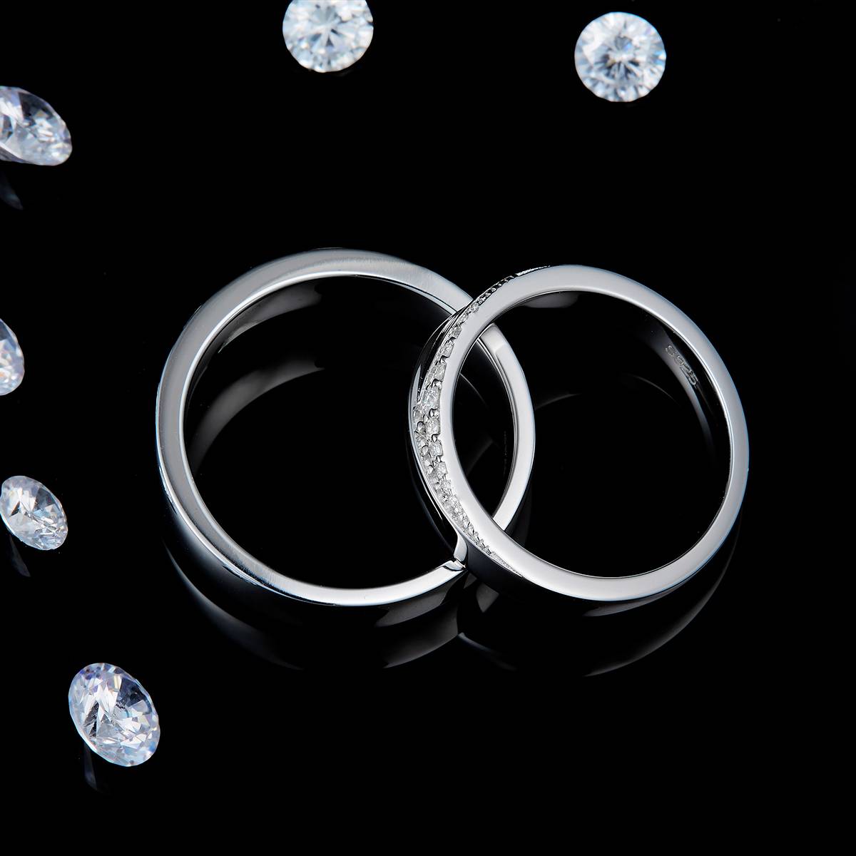 Couple Ring S925 Silver Plated Platinum Customized Selection Moissanite 0.08ct