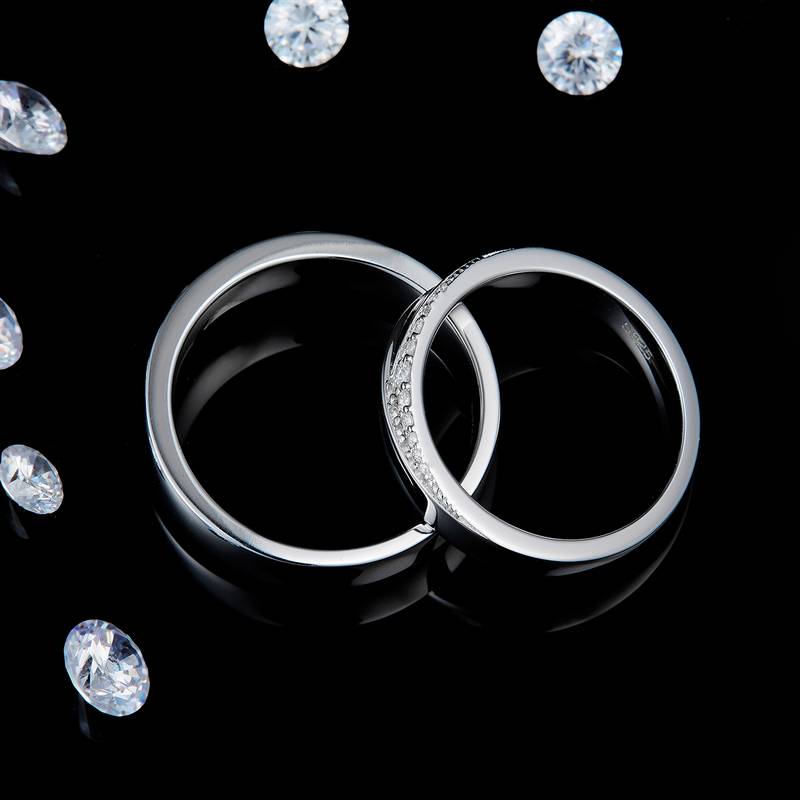 情侣Couple RingS925银镀白金定制选款Moissanite0.08ct