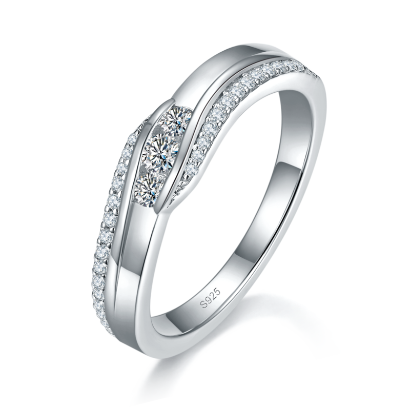 情侣对戒S925银镀白金定制选款莫桑钻0.38ct