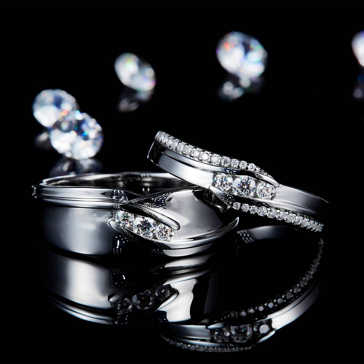 Couple Ring S925 Silver Plated Platinum Customized Selection Moissanite 0.38ct