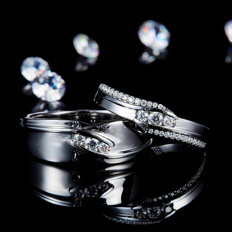 情侣对戒S925银镀白金定制选款莫桑钻0.38ct