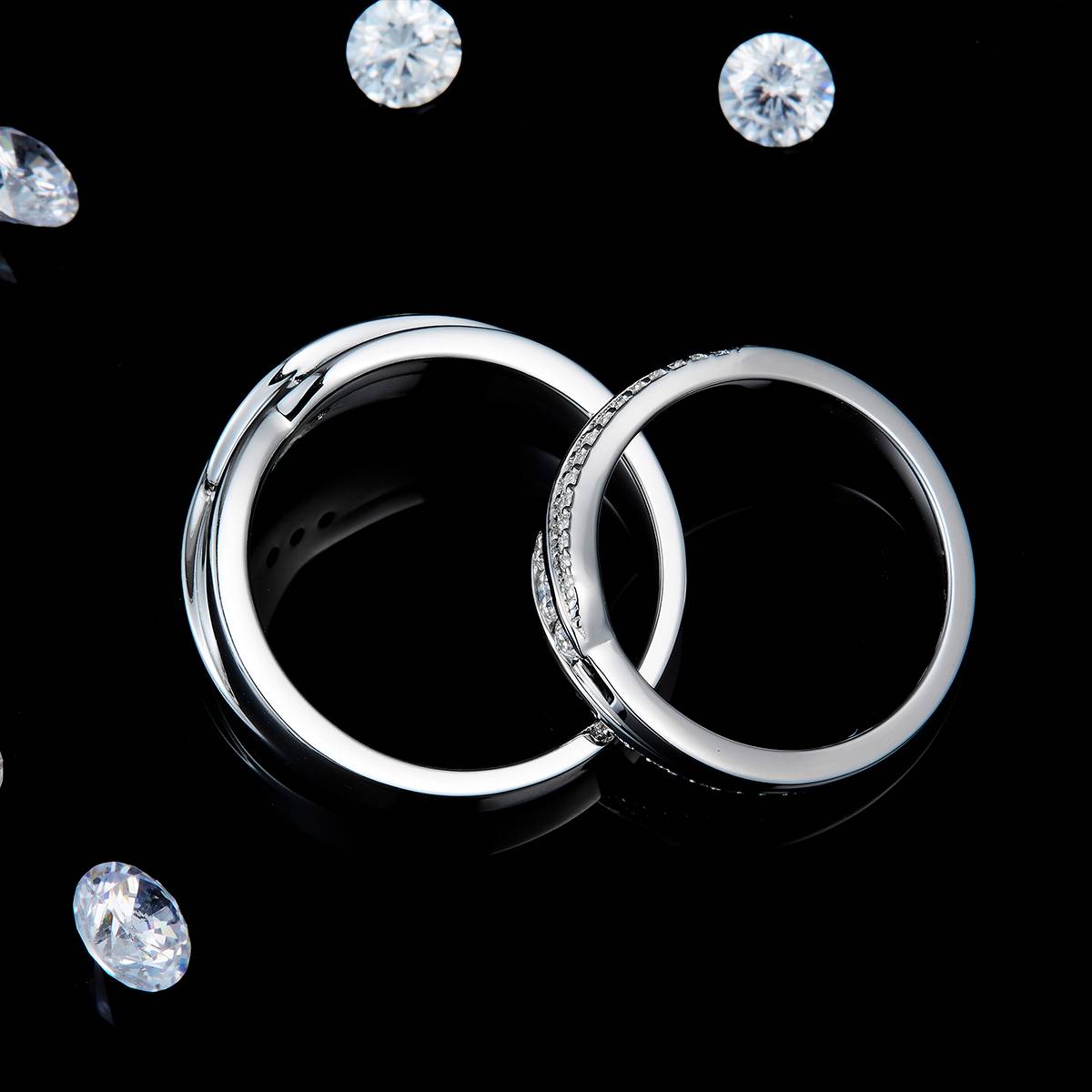 Couple Ring S925 Silver Plated Platinum Customized Selection Moissanite 0.38ct