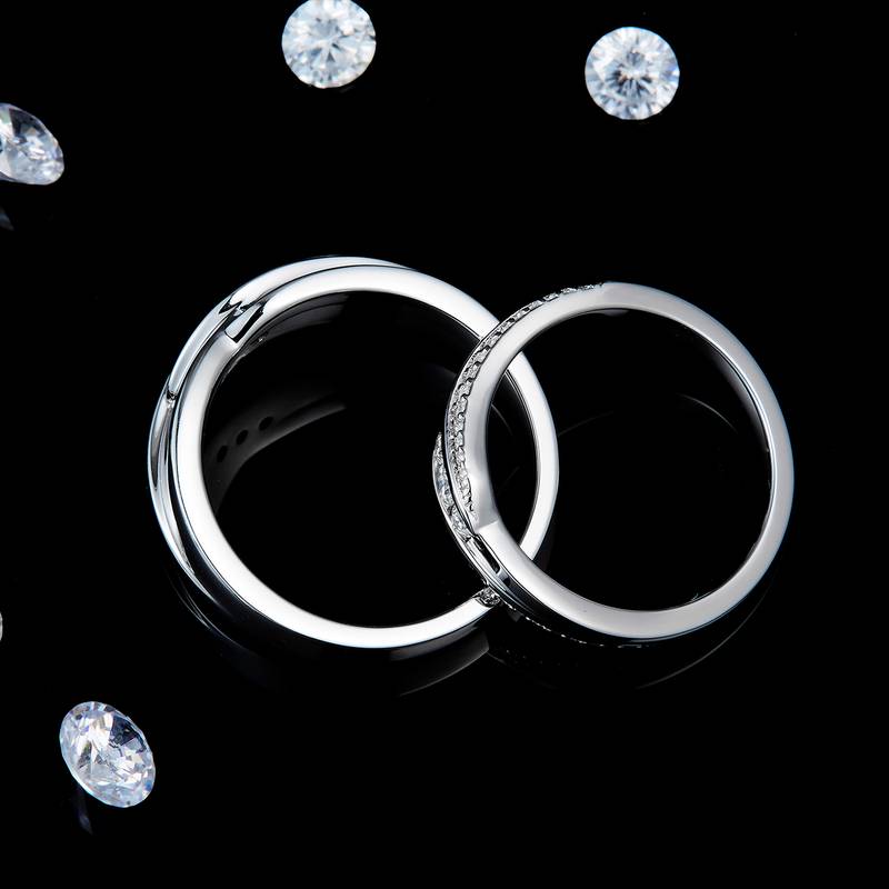 情侣对戒S925银镀白金定制选款莫桑钻0.38ct