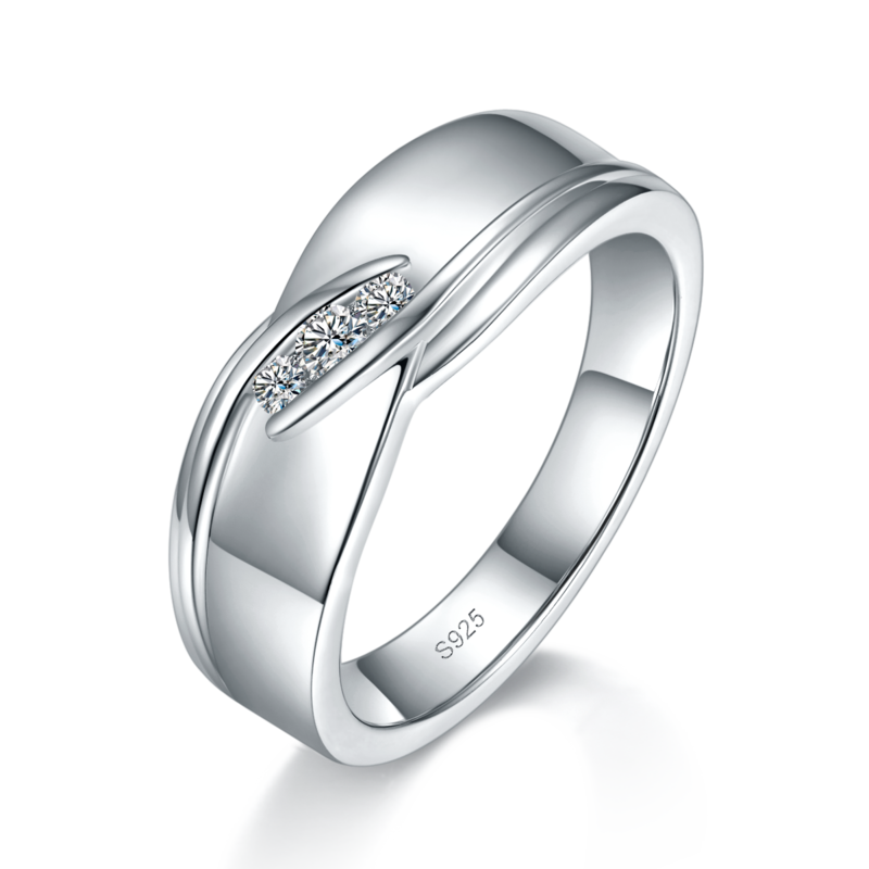情侣对戒S925银镀白金定制选款莫桑钻0.38ct