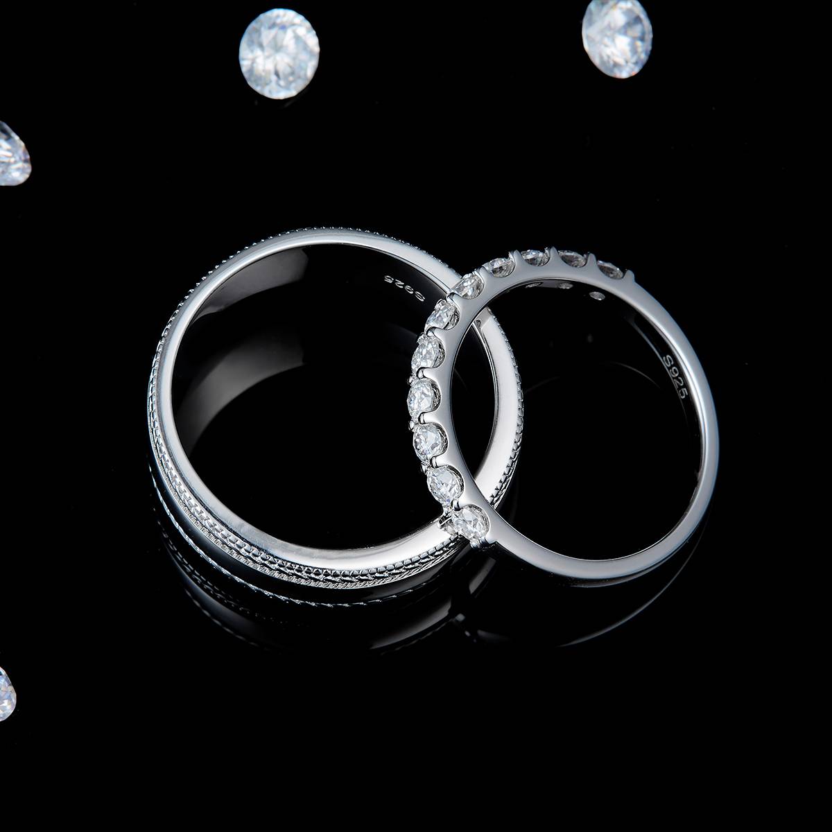 Couple Ring S925 Silver Plated Platinum Customized Selection Moissanite 0.66ct