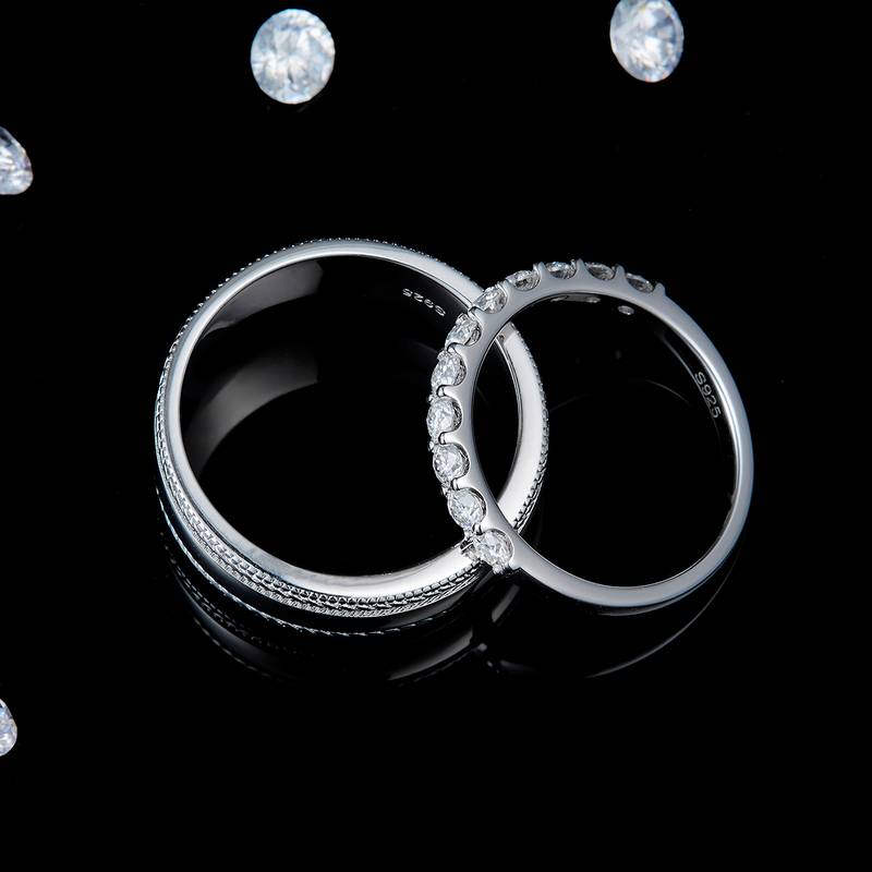 情侣Couple RingS925银镀白金定制选款Moissanite0.66ct