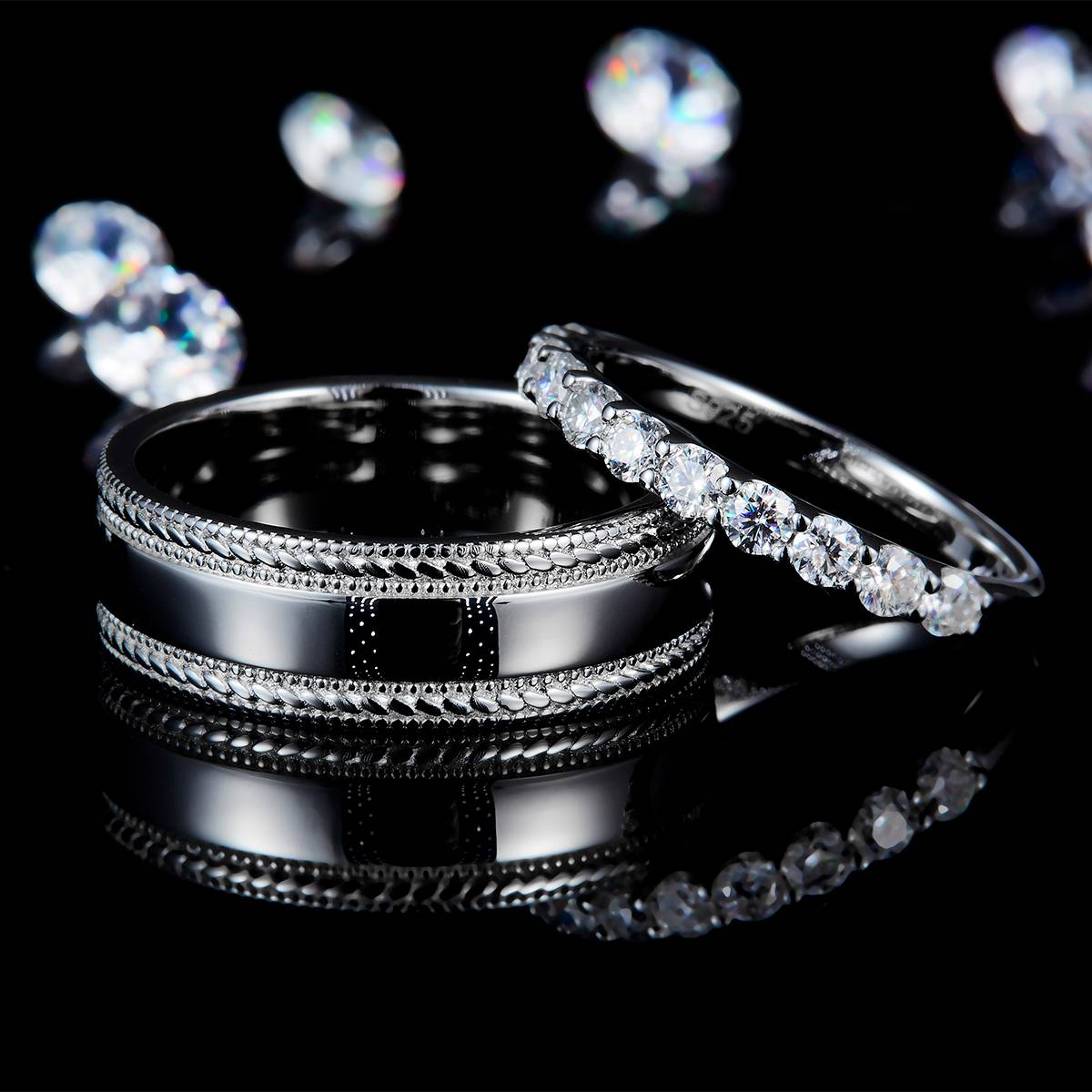 Couple Ring S925 Silver Plated Platinum Customized Selection Moissanite 0.66ct