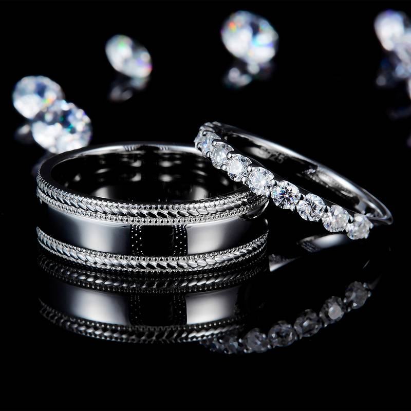 情侣Couple RingS925银镀白金定制选款Moissanite0.66ct