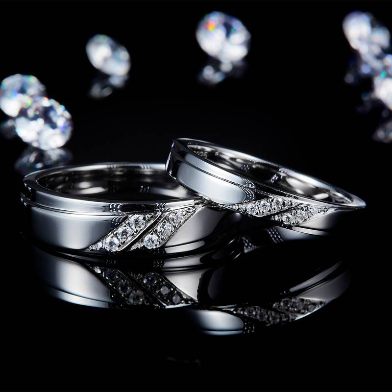 情侣Couple RingS925银镀白金定制选款Moissanite0.14ct