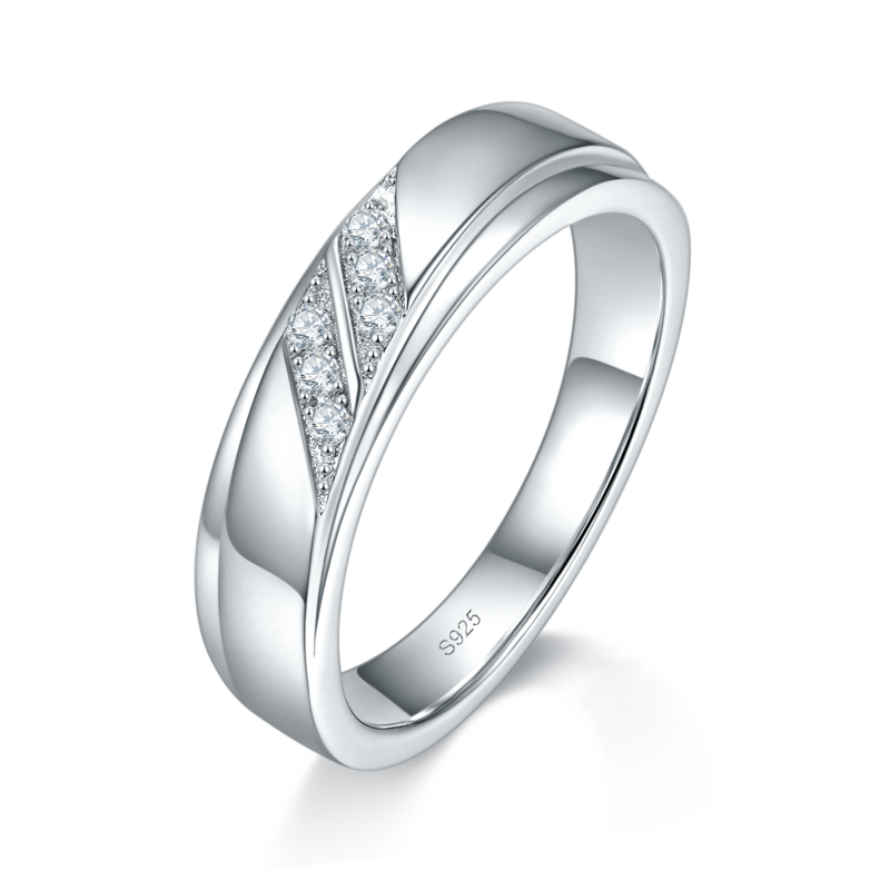 情侣Couple RingS925银镀白金定制选款Moissanite0.14ct