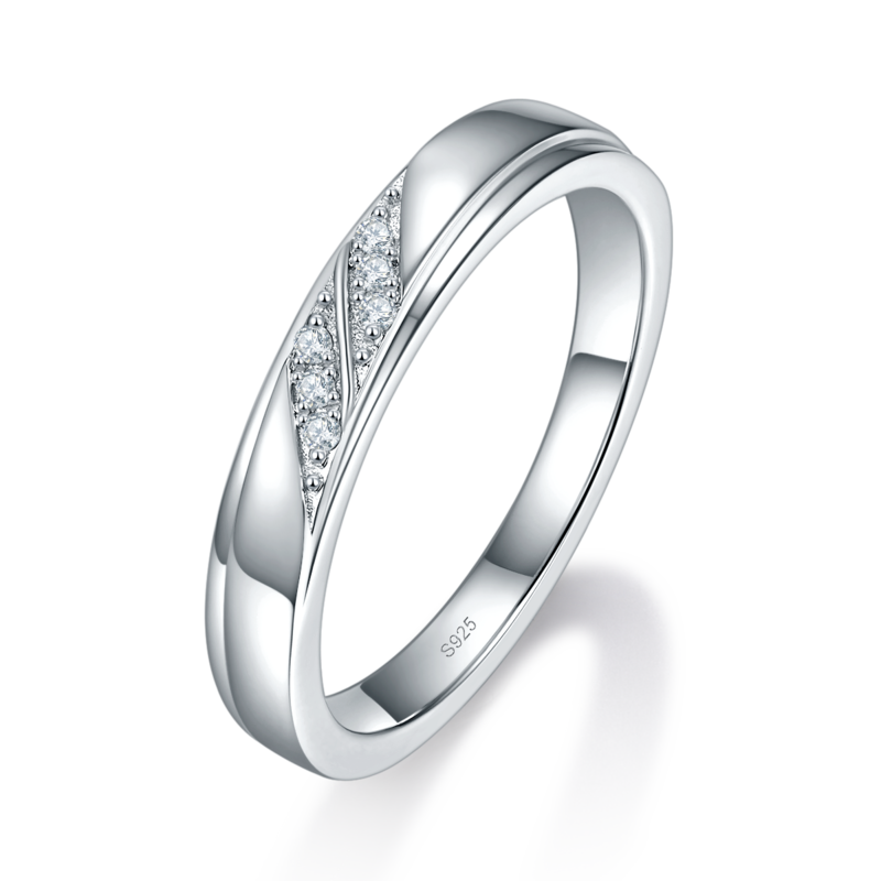 情侣Couple RingS925银镀白金定制选款Moissanite0.14ct