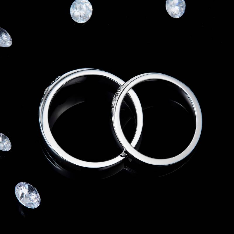 情侣Couple RingS925银镀白金定制选款Moissanite0.14ct