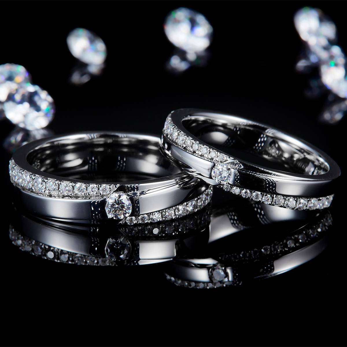 情侣对戒S925银镀白金定制选款莫桑钻0.722ct