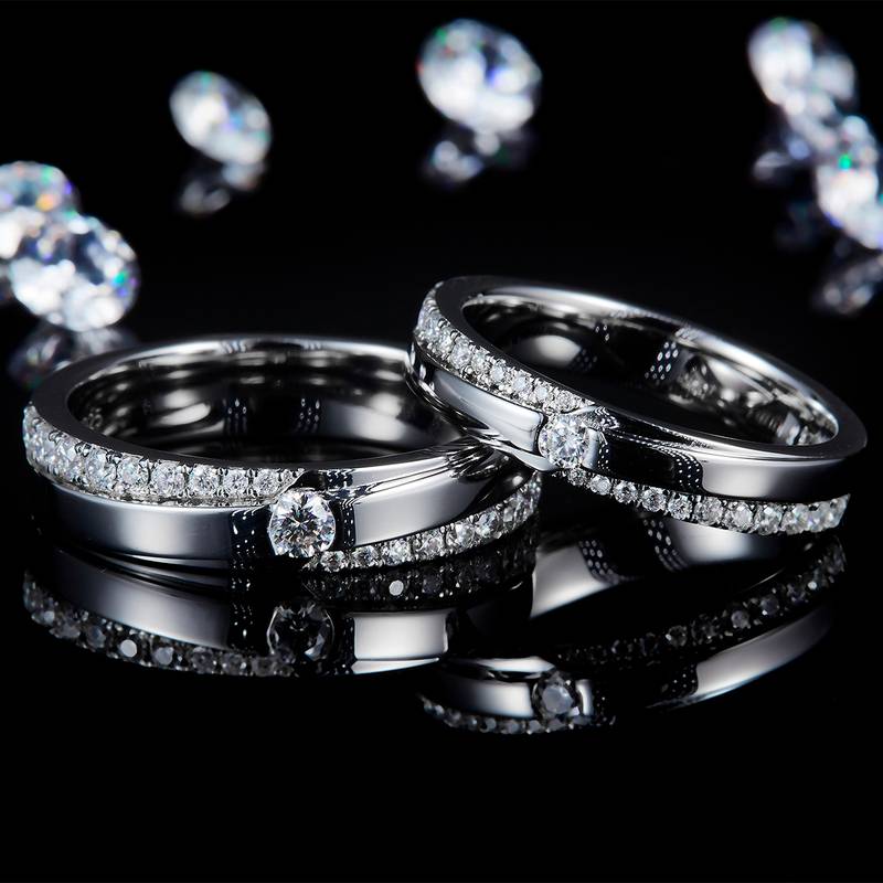 情侣Couple RingS925银镀白金定制选款Moissanite0.722ct