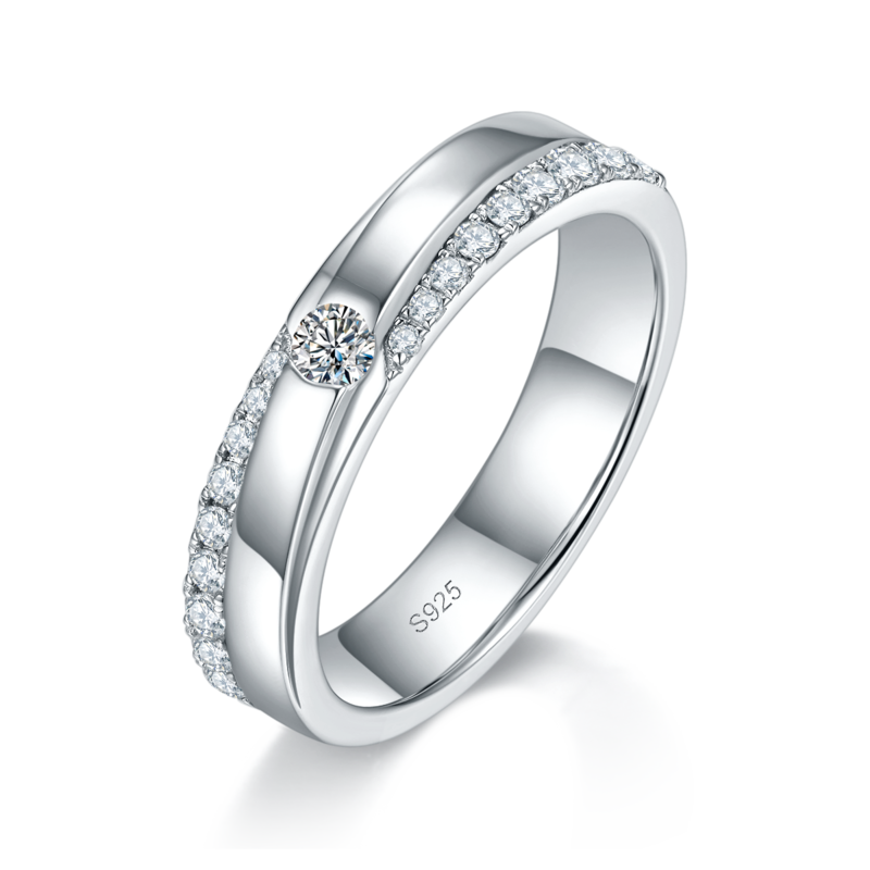 情侣Couple RingS925银镀白金定制选款Moissanite0.722ct