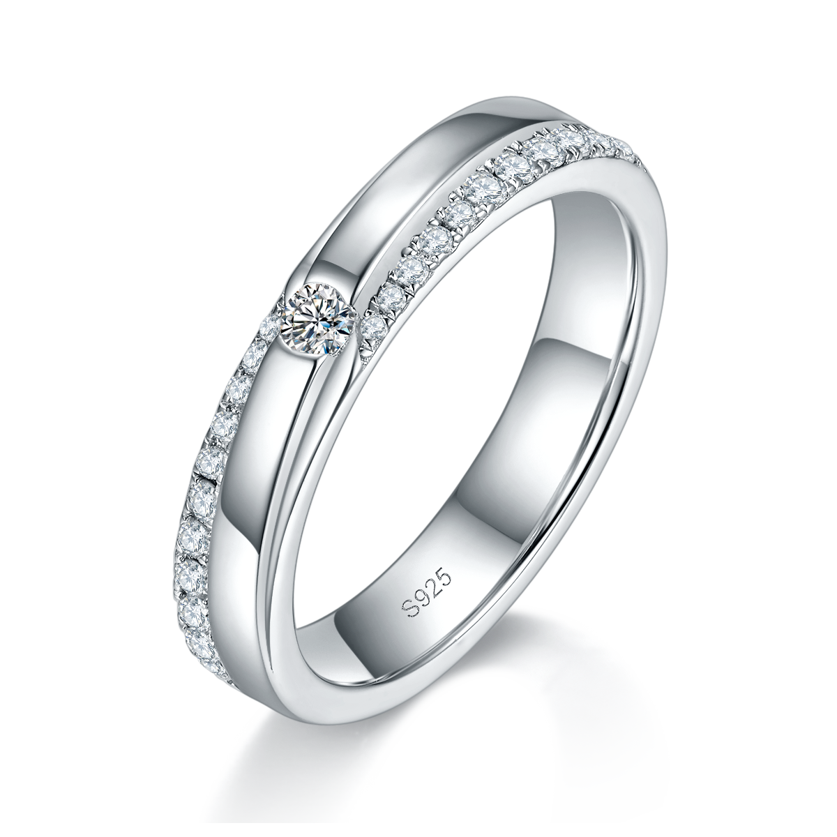 情侣对戒S925银镀白金定制选款莫桑钻0.722ct