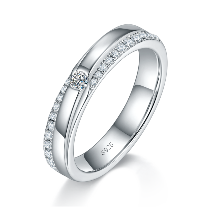 情侣Couple RingS925银镀白金定制选款Moissanite0.722ct