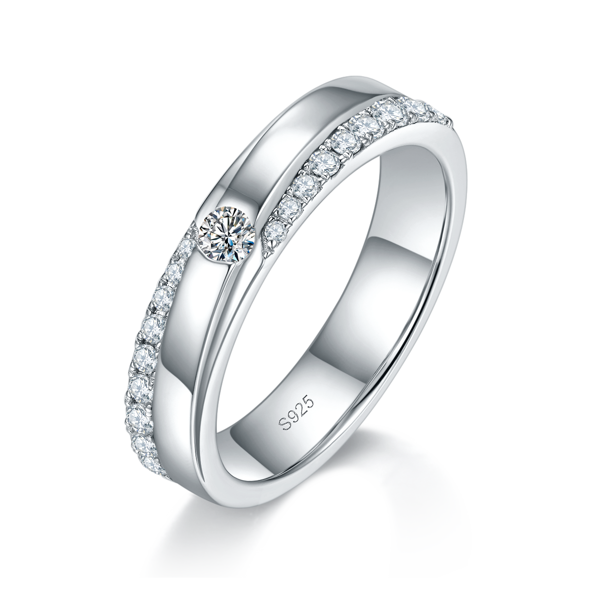 情侣对戒S925银镀白金定制选款莫桑钻0.722ct