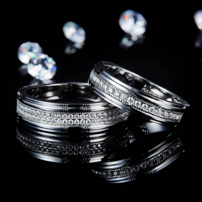 情侣Couple RingS925银镀白金定制选款Moissanite0.52ct