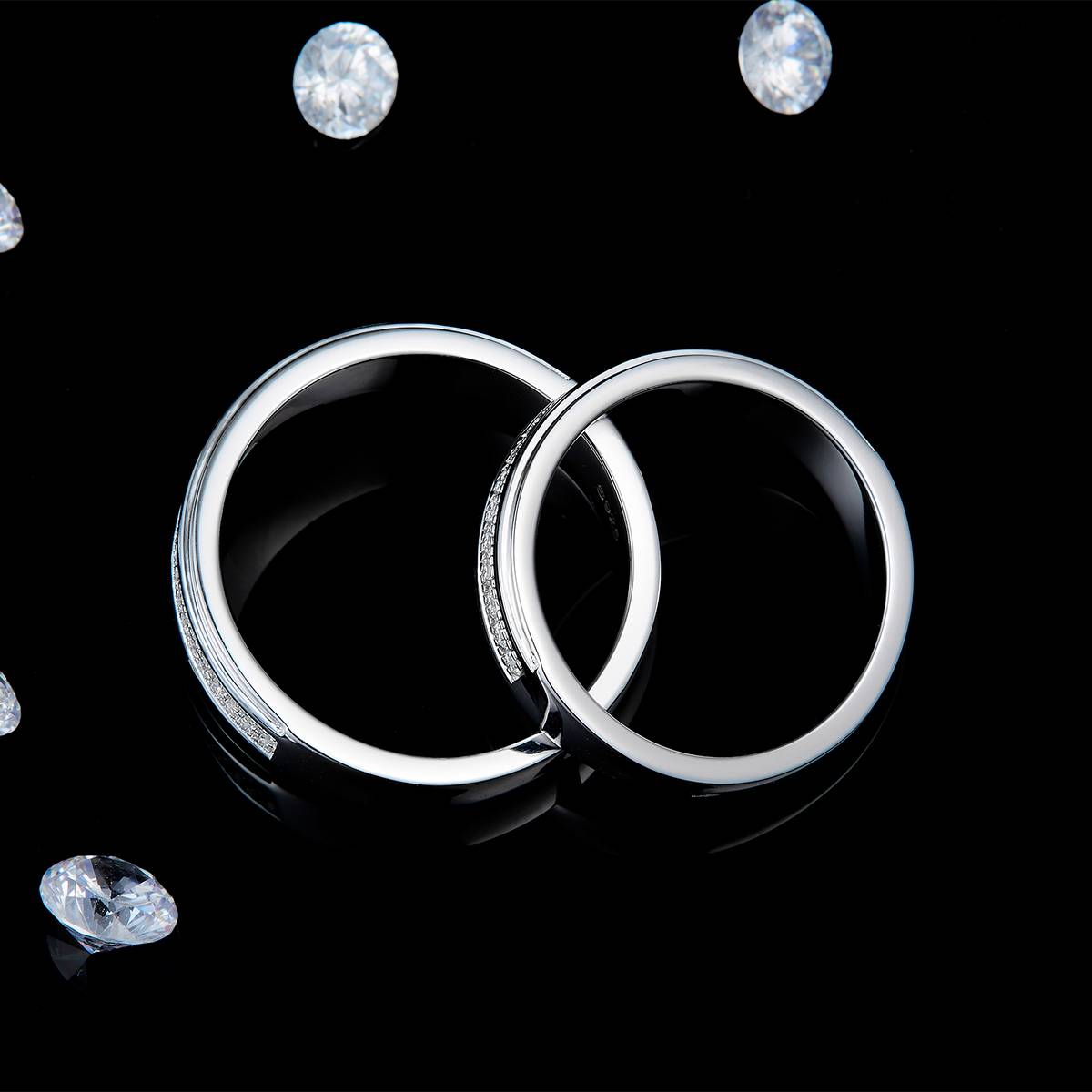 Couple Ring S925 Silver Plated Platinum Customized Selection Moissanite 0.52ct