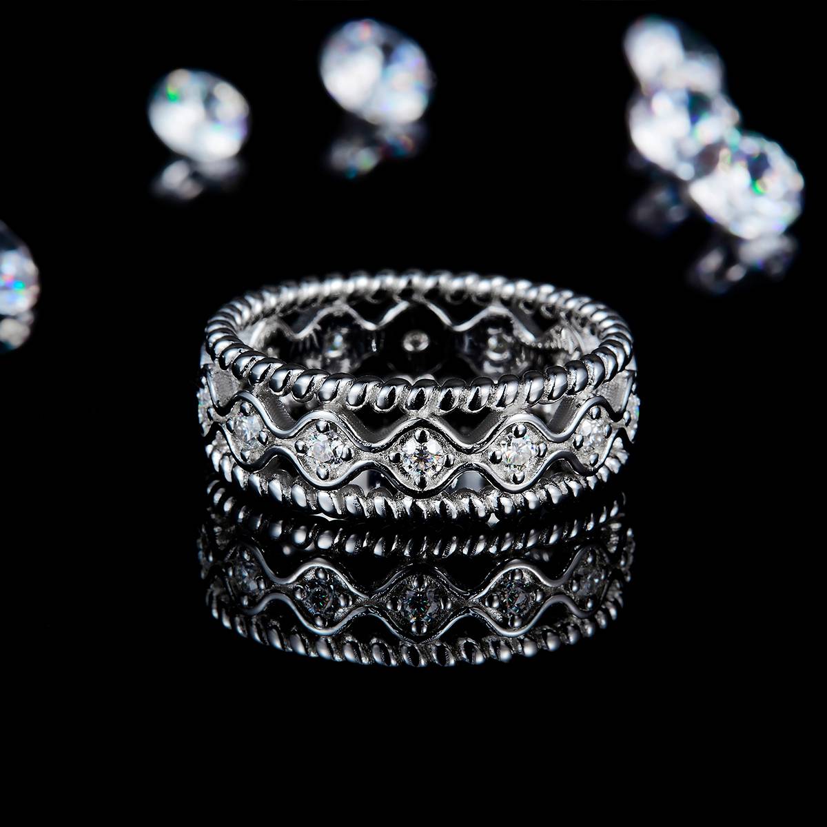 Hollow lace French women's ring S925 silver plated platinum customized option Side Stone Moissanite 0.42ct