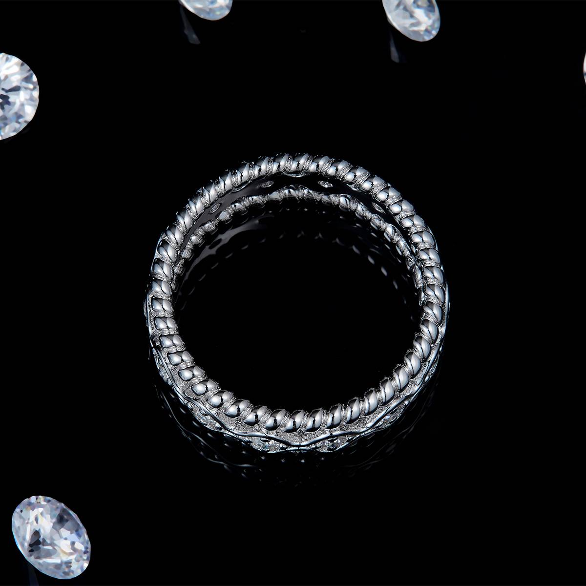 Hollow lace French women's ring S925 silver plated platinum customized option Side Stone Moissanite 0.42ct