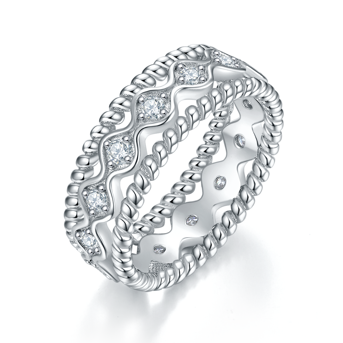 Hollow lace French women's ring S925 silver plated platinum customized option Side Stone Moissanite 0.42ct