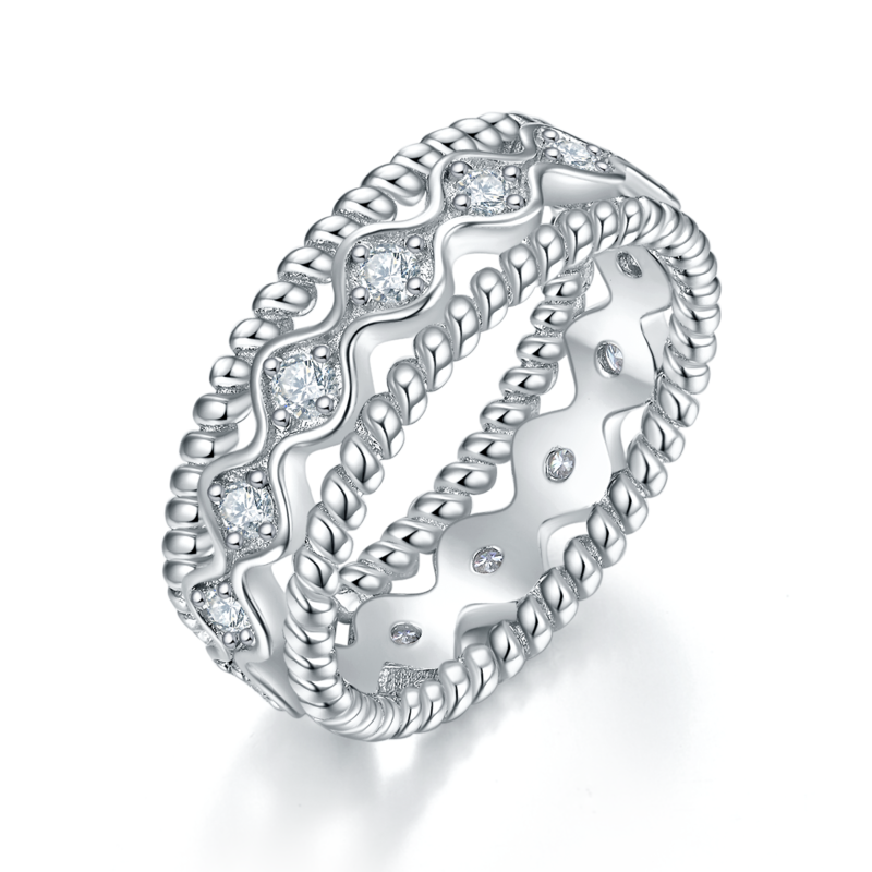 镂空蕾丝法式Women's RingS925银镀白金定制选款副石Moissanite0.42ct