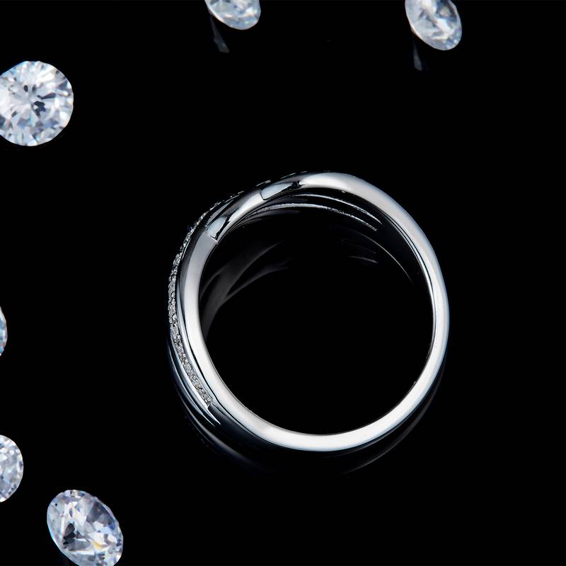 扭纹镶钻Women's RingS925银镀白金定制选款副石Moissanite0.305ct