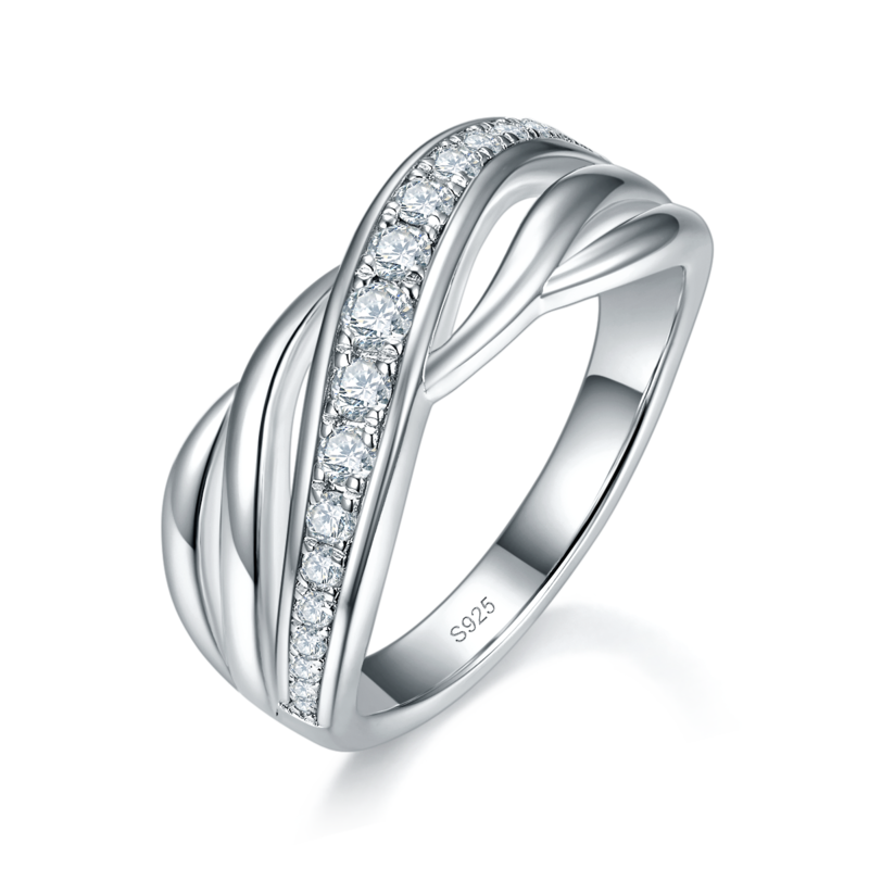 扭纹镶钻Women's RingS925银镀白金定制选款副石Moissanite0.305ct