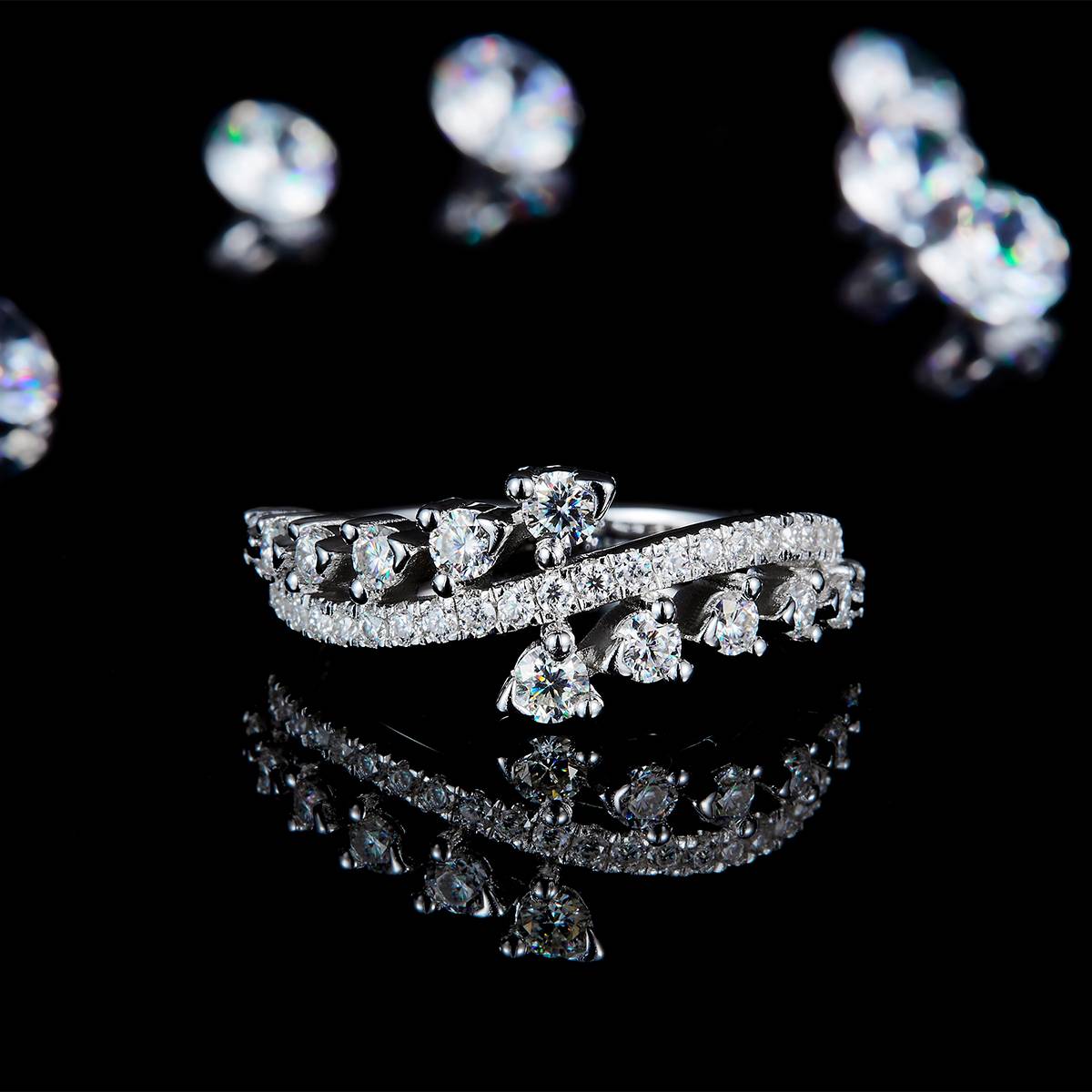 Misaligned Light Luxury Women's Ring S925 Silver Plated Platinum Customized Selection Moissanite 0.62ct