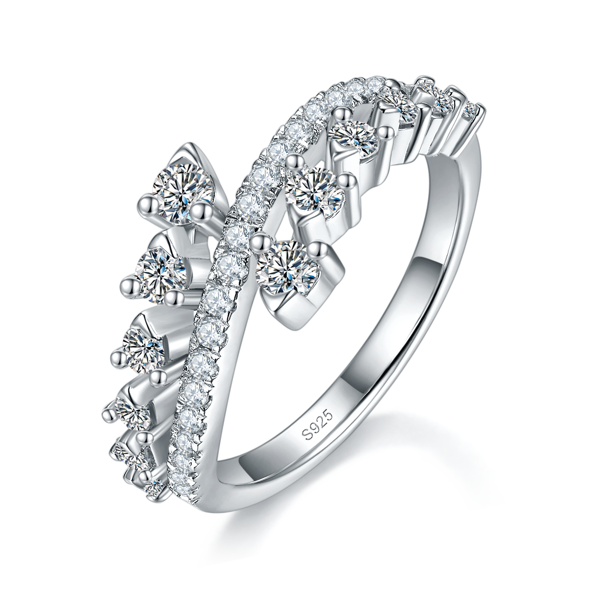 Misaligned Light Luxury Women's Ring S925 Silver Plated Platinum Customized Selection Moissanite 0.62ct
